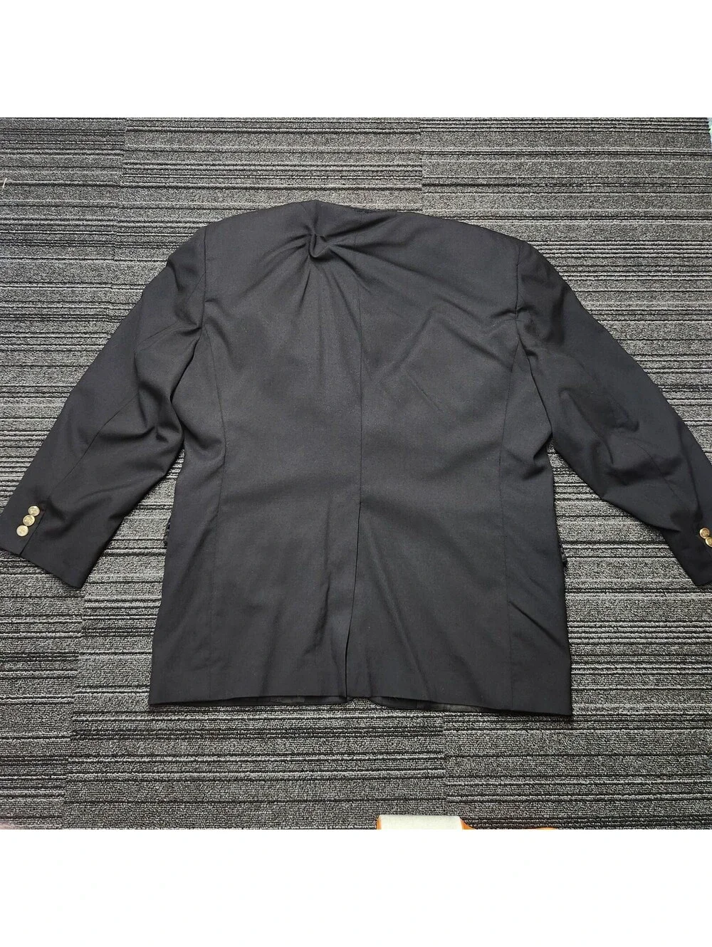 Burberrys Vintage Black Wool Blazer Gold Buttons Mens 48R Made In England Jacket